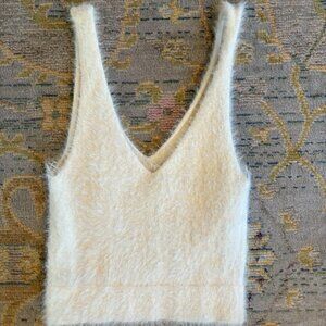 Fuzzy Ivory Knit Crop Top Tank
